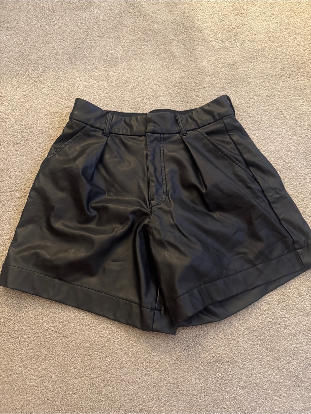 Abercrombie & Fitch Black High-Waist Faux Leather Shorts